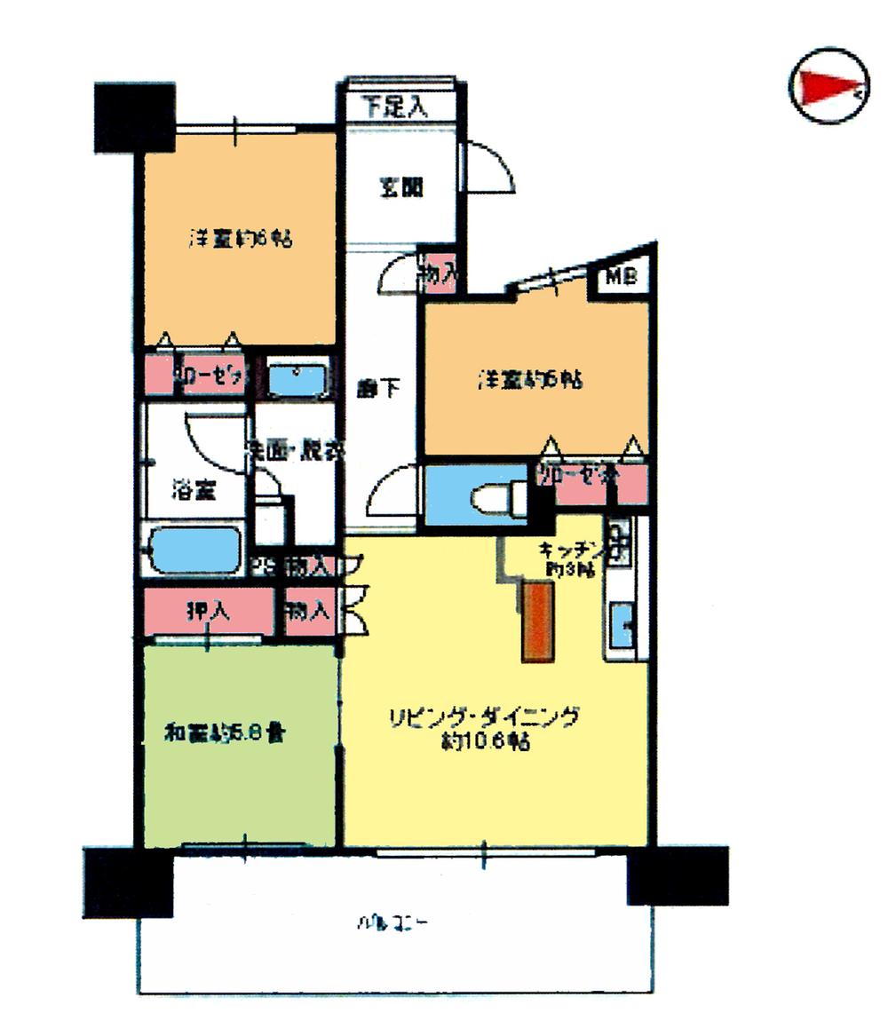 Floor plan. 3LDK, Price 17,900,000 yen, Occupied area 67.95 sq m , Balcony area 14 sq m floor plan