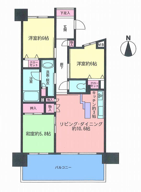 Floor plan. 3LDK, Price 17,900,000 yen, Occupied area 67.95 sq m , Balcony area 14 sq m