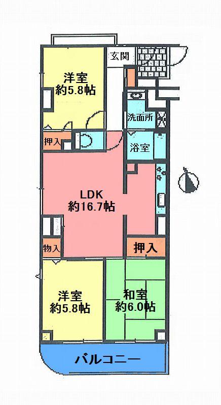 Floor plan. 3LDK, Price 13.8 million yen, Occupied area 68.08 sq m , Balcony area 6.18 sq m