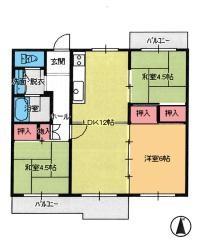Floor plan. 3LDK, Price 6.5 million yen, Footprint 63 sq m , Balcony area 9.42 sq m floor plan