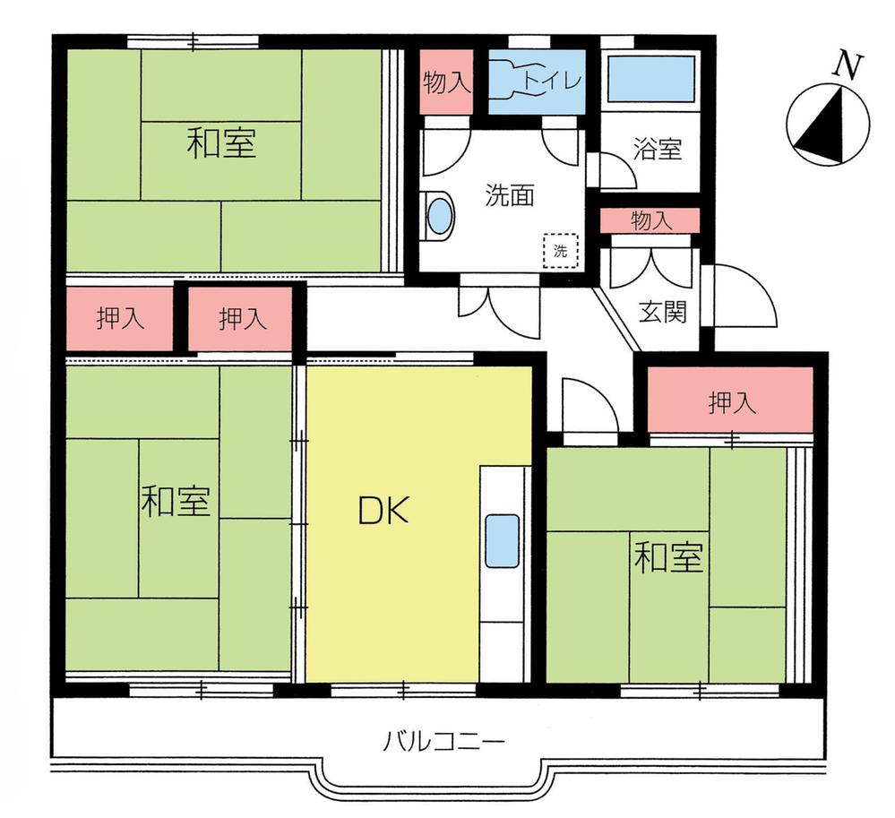 Floor plan. 3DK, Price 4.8 million yen, Occupied area 56.81 sq m , Balcony area 8.88 sq m floor plan