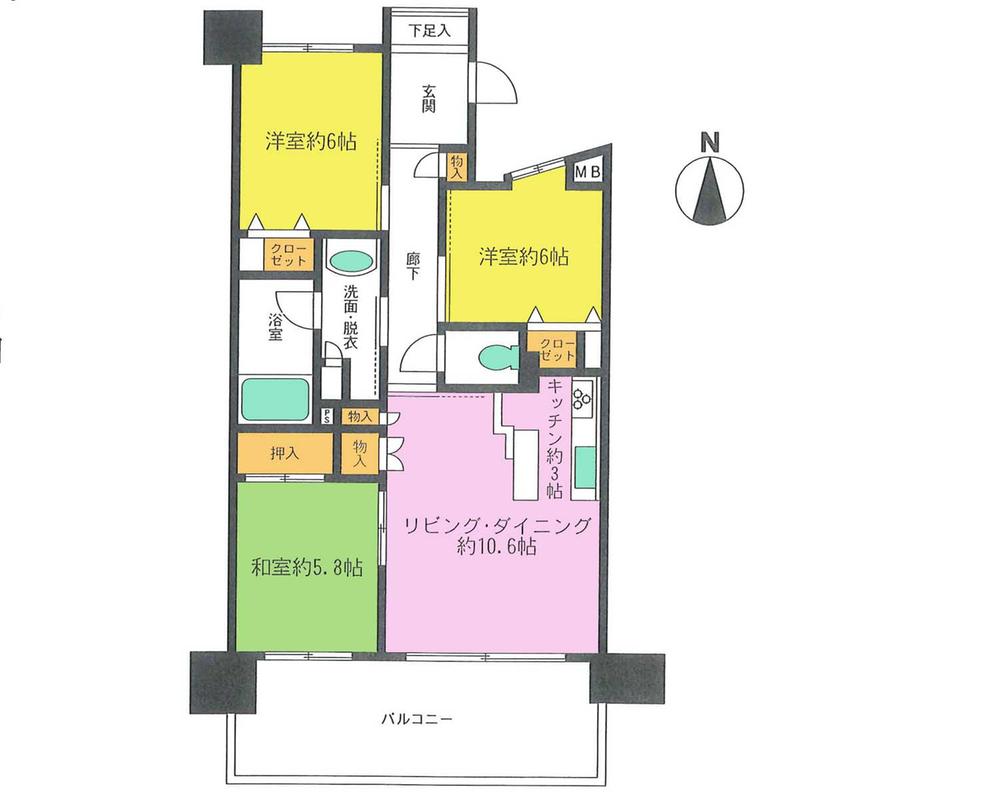 Floor plan. 3LDK, Price 17,900,000 yen, Occupied area 67.95 sq m , Balcony area 14 sq m