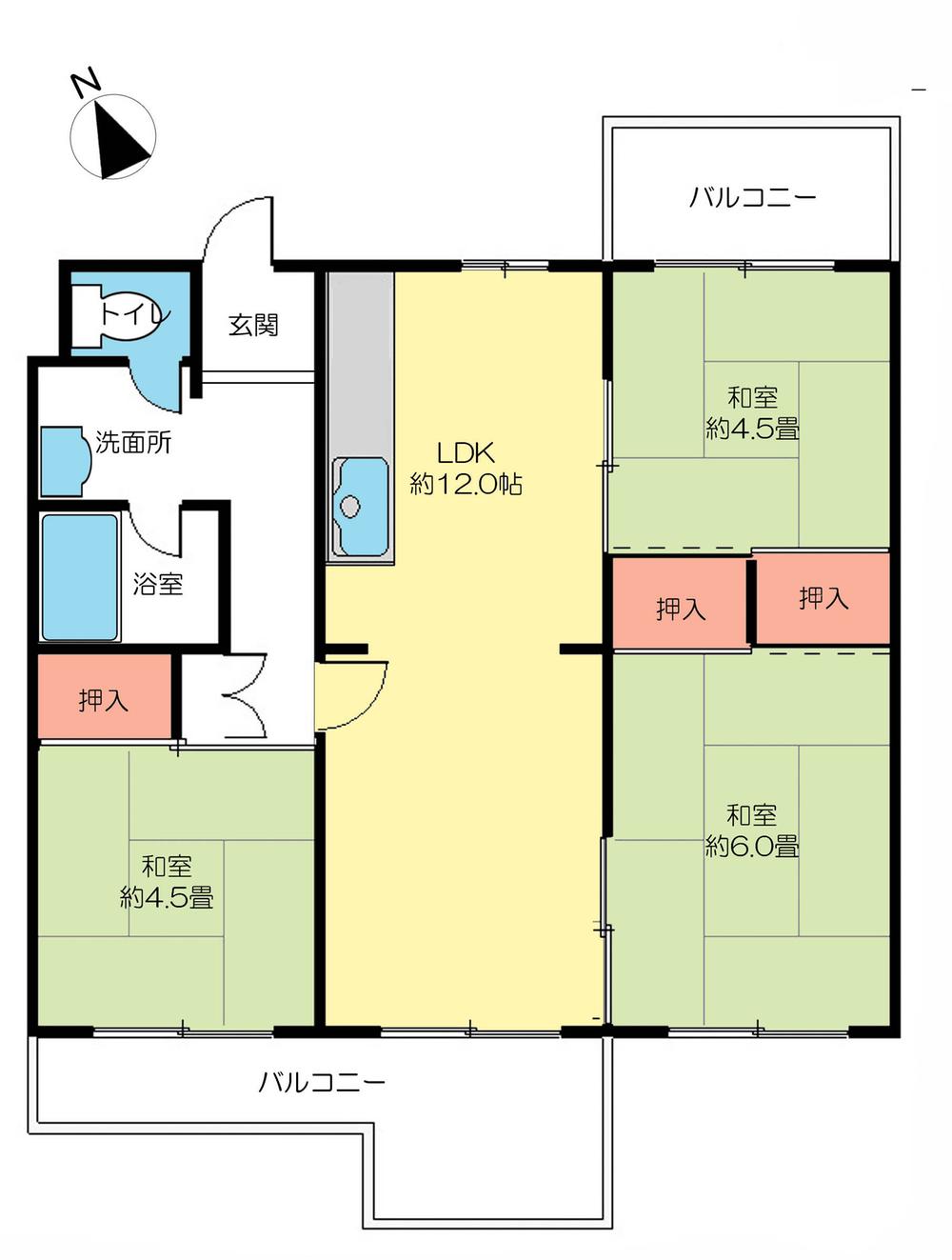 Floor plan. 3LDK, Price 4.6 million yen, Occupied area 60.35 sq m , Balcony area 10.4 sq m floor plan