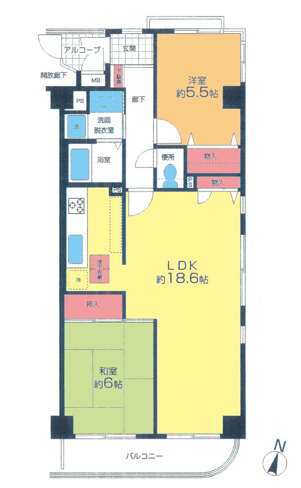 Floor plan. 2LDK, Price 14.8 million yen, Occupied area 67.88 sq m , Balcony area 6.18 sq m floor plan
