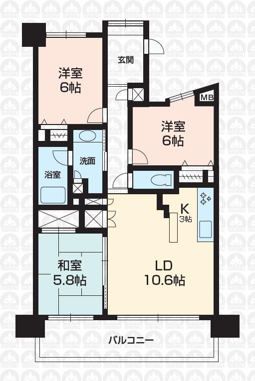 Floor plan. 3LDK, Price 17,900,000 yen, Occupied area 67.95 sq m , Balcony area 14 sq m