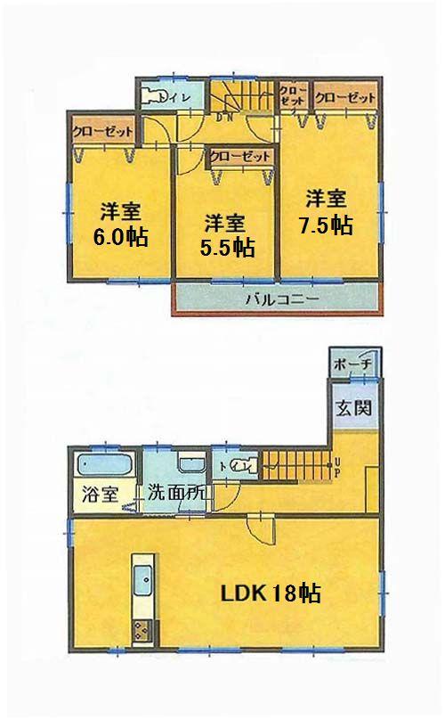 Floor plan. 20.8 million yen, 3LDK, Land area 116 sq m , Building area 90.26 sq m