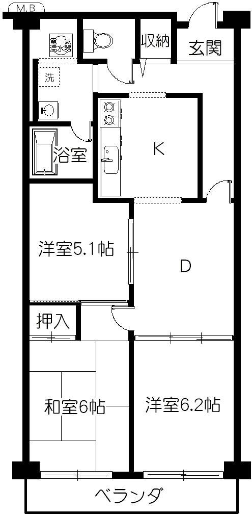 Floor plan. 3DK, Price 6.8 million yen, Occupied area 66.66 sq m , Balcony area 7.84 sq m