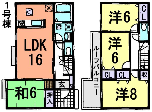 Floor plan. 19,800,000 yen, 4LDK, Land area 180 sq m , Space spacious living room to gather natural and your family of building area 99.36 sq m (1 Building) 16 tatami