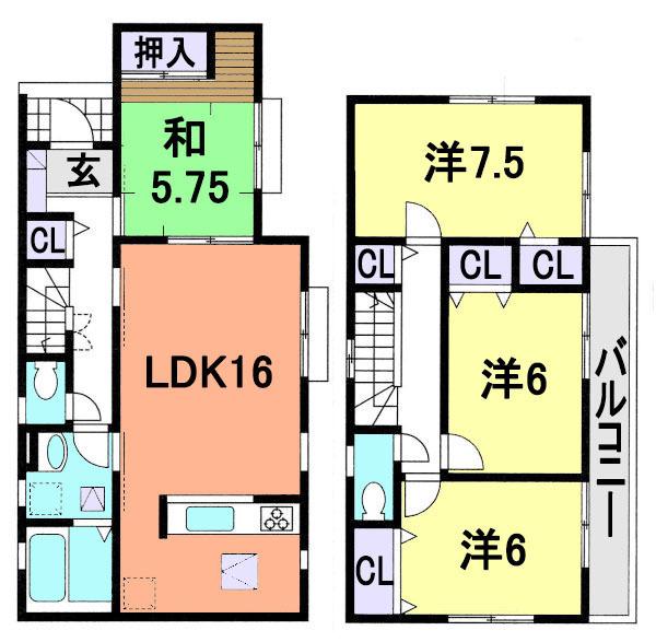 Floor plan. 23.8 million yen, 4LDK, Land area 217.12 sq m , Spacious living space in the building area 99.78 sq m total living room with storage space