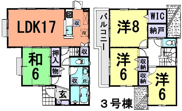 Floor plan. (3 Building), Price 24,800,000 yen, 4LDK, Land area 372.84 sq m , Building area 105.98 sq m