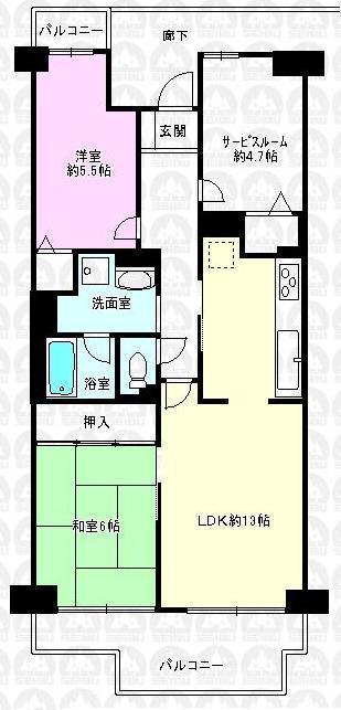 Floor plan. 2LDK + S (storeroom), Price 6.9 million yen, Occupied area 65.32 sq m , Balcony area 13.19 sq m floor plan