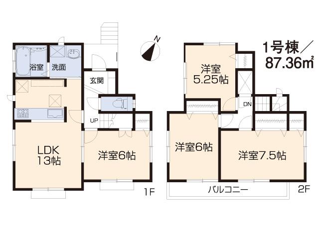 Floor plan. (1 Building), Price 21,800,000 yen, 4LDK, Land area 109.8 sq m , Building area 87.36 sq m