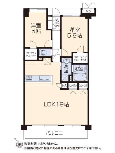 Floor plan. 2LDK, Price 15.8 million yen, Occupied area 64.71 sq m , LDK of 19 Pledge of balcony area 12 sq m room is also possible to add one more room to split.