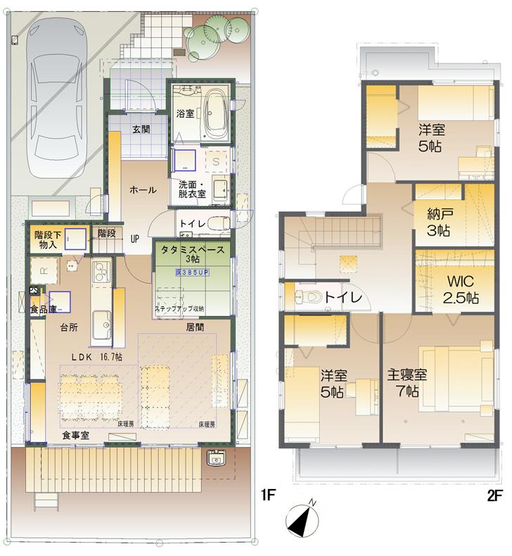 Floor plan.  [No. 2 place] So we have drawn on the basis of the Plan view] drawings, Plan and the outer structure ・ Planting, etc., It may actually differ slightly from. Also, car ・ furniture ・ Consumer electronics ・ Fixtures, etc. are not included in the price.   ※ WIC = walk-in closet