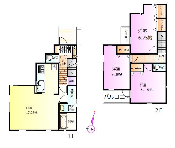 Floor plan. 21,800,000 yen, 3LDK, Land area 87.03 sq m , Building area 88.39 sq m