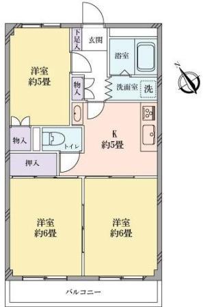 Floor plan. 3K, Price 8.9 million yen, Footprint 48.6 sq m , Balcony area 5.4 sq m