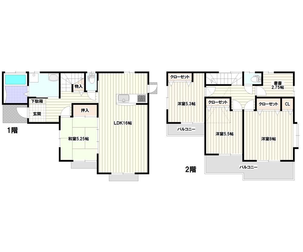 Floor plan. 34,800,000 yen, 4LDK + S (storeroom), Land area 123.39 sq m , Floor plan of the building area 106.12 sq m spacious 4LDK + S.  Car space also Easy parallel two! 