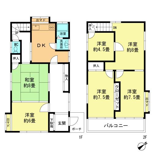 Floor plan. 12.8 million yen, 6DK, Land area 106.44 sq m , Building area 106.81 sq m