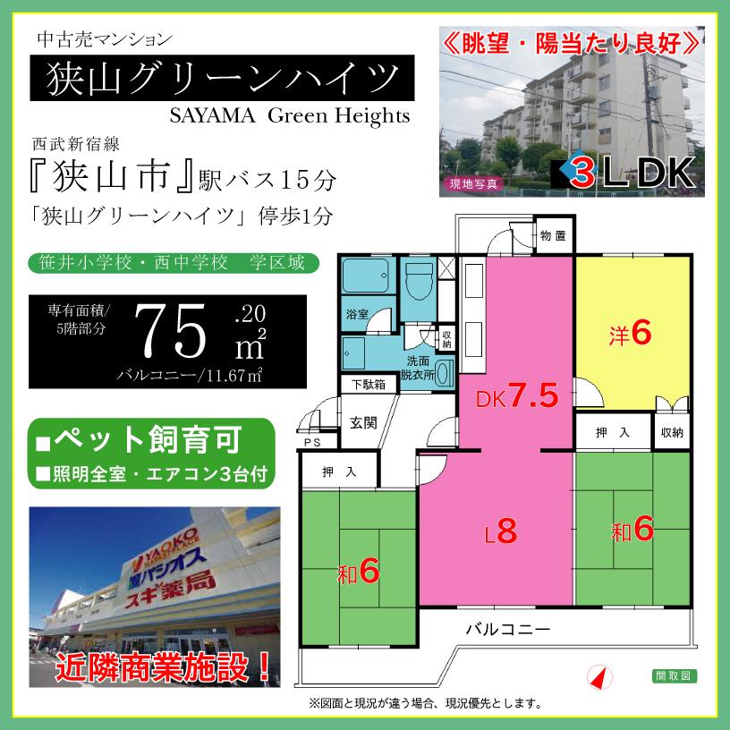 Floor plan. 3LDK, Price 5.8 million yen, Footprint 75.2 sq m , Balcony area 11.67 sq m