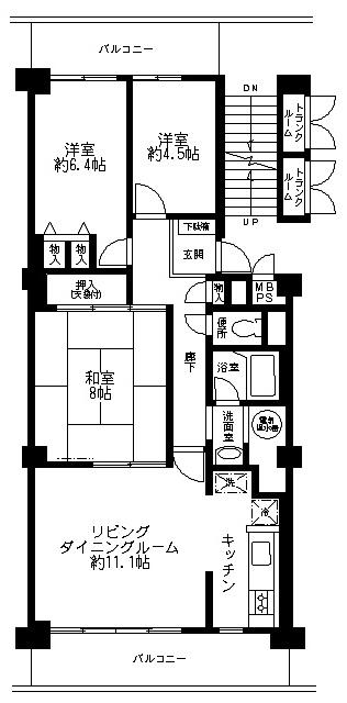 Floor plan. 3LDK, Price 5.6 million yen, Footprint 77.1 sq m , Balcony area 15.19 sq m