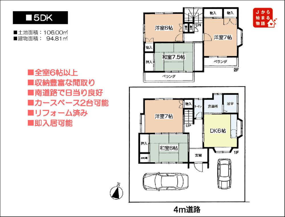 Floor plan. 14.8 million yen, 5DK, Land area 106 sq m , Building area 94.81 sq m site (November 2013) Shooting