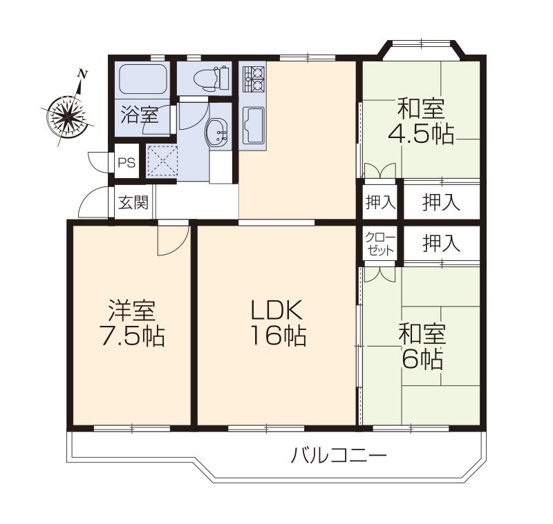 Floor plan. 3LDK, Price 9.8 million yen, Footprint 73.2 sq m , Balcony area 11.14 sq m