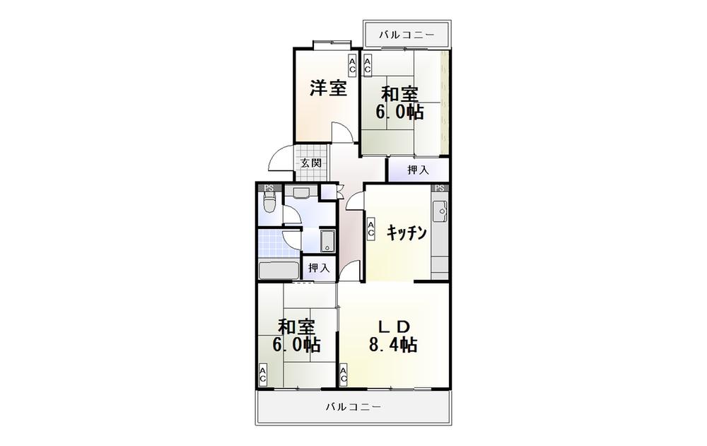 Floor plan. 3LDK, Price 6.8 million yen, Footprint 81.8 sq m , Balcony area 15.51 sq m