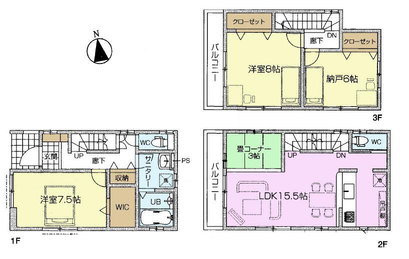Floor plan. (1 Building), Price 37,800,000 yen, 2LDK+S, Land area 82.58 sq m , Building area 99.35 sq m