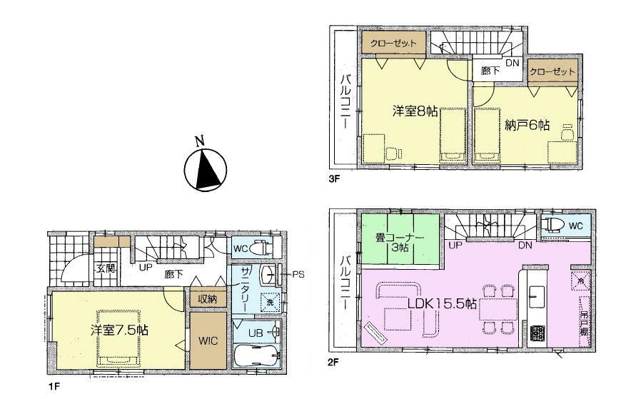 Floor plan. (Building 2), Price 37,800,000 yen, 2LDK+S, Land area 80.82 sq m , Building area 99.35 sq m