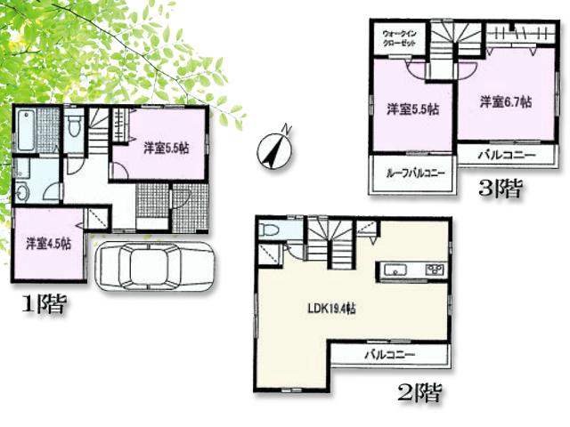 Floor plan. Price 33,800,000 yen, 4LDK, Land area 65.38 sq m , Building area 99.63 sq m