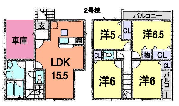 Floor plan. (Building 2), Price 23,300,000 yen, 4LDK, Land area 103.36 sq m , Building area 98.82 sq m
