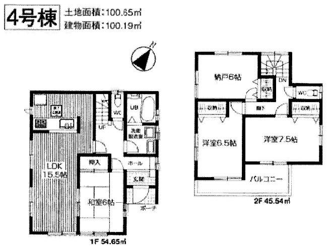 Floor plan. (4 Building), Price 27,800,000 yen, 3LDK+S, Land area 100.65 sq m , Building area 100.19 sq m