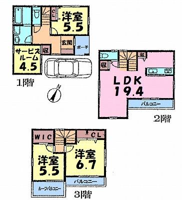 Floor plan. 33,800,000 yen, 3LDK+S, Land area 65.38 sq m , Building area 99.63 sq m