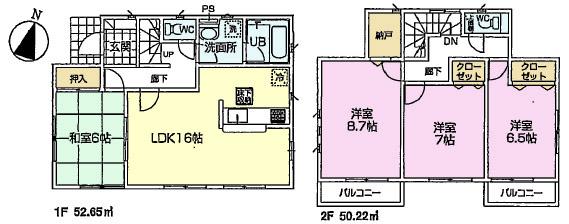 Floor plan. (1 Building), Price 34,800,000 yen, 4LDK+S, Land area 120 sq m , Building area 102.87 sq m