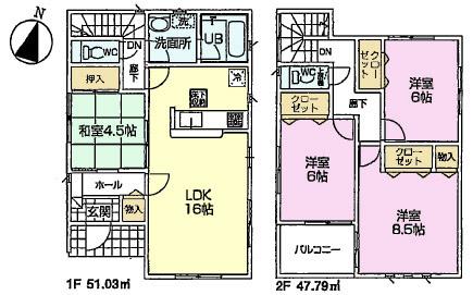 Floor plan. (Building 2), Price 33,800,000 yen, 4LDK, Land area 146.28 sq m , Building area 98.82 sq m