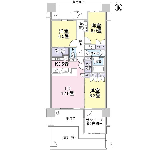 Floor plan. 3LDK + S (storeroom), Price 42,800,000 yen, Occupied area 85.43 sq m floor plan 3LD ・ Floor plan structure of the K + solarium (about 5.2 tatami mats) + closet (about 0.8 tatami mats)