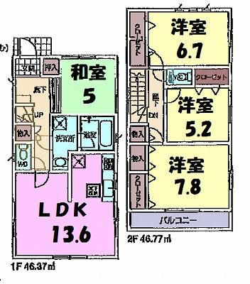 Floor plan. 22,800,000 yen, 4LDK, Land area 106.77 sq m , Building area 93.14 sq m