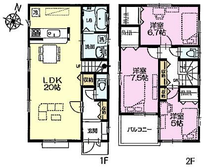 Floor plan. (1 Building), Price 24,800,000 yen, 3LDK, Land area 107.41 sq m , Building area 94.39 sq m