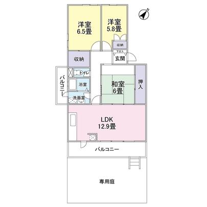 Floor plan. Private garden (about 26 sq m) with a dwelling unit  ~ Southwest ・ Southeast corner room dwelling unit ~