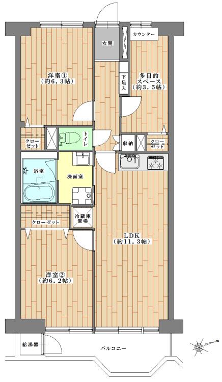 Floor plan. 2LDK + S (storeroom), Price 18,800,000 yen, Occupied area 62.12 sq m , Balcony area 6.57 sq m