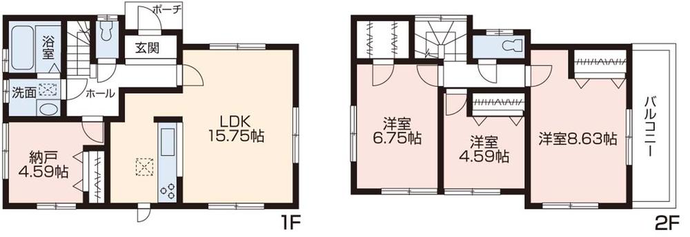 Floor plan. (Building 2), Price 27,800,000 yen, 3LDK+S, Land area 96.02 sq m , Building area 94.6 sq m