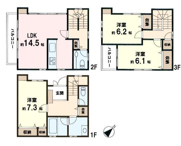 Floor plan. 35,800,000 yen, 3LDK, Land area 66.32 sq m , One building area 95.45 sq m car space