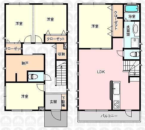 Floor plan. 55 million yen, 3LDK + S (storeroom), Land area 130.34 sq m , Building area 109.38 sq m