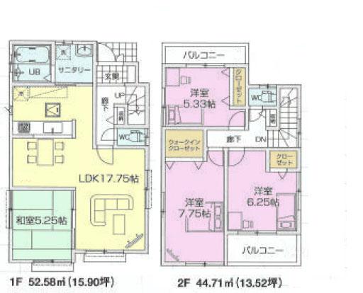 Floor plan. 25,800,000 yen, 4LDK, Land area 96.66 sq m , Building area 97.29 sq m