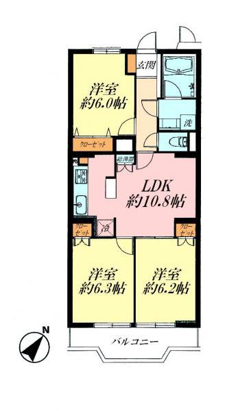 Floor plan. 3LDK, Price 19.9 million yen, Occupied area 63.24 sq m , Balcony area 6.39 sq m   ☆ It is very clean, such as water around in the interior renovation ☆