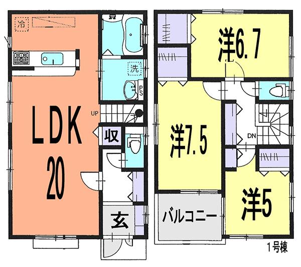 Floor plan. (1 Building), Price 24,800,000 yen, 3LDK, Land area 107.41 sq m , Building area 94.39 sq m