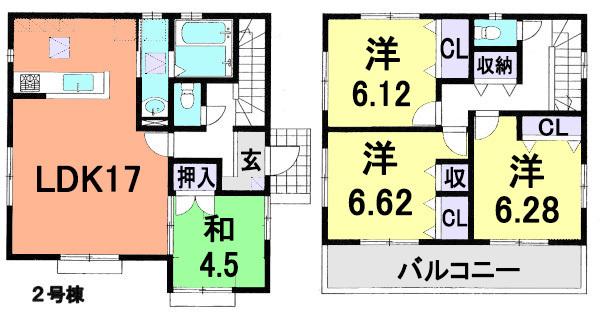 Floor plan. (Building 2), Price 27,800,000 yen, 4LDK, Land area 129.83 sq m , Building area 98.54 sq m