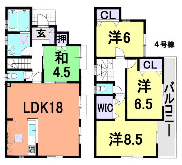 Floor plan. (4 Building), Price 29,800,000 yen, 4LDK, Land area 104 sq m , Building area 99.77 sq m