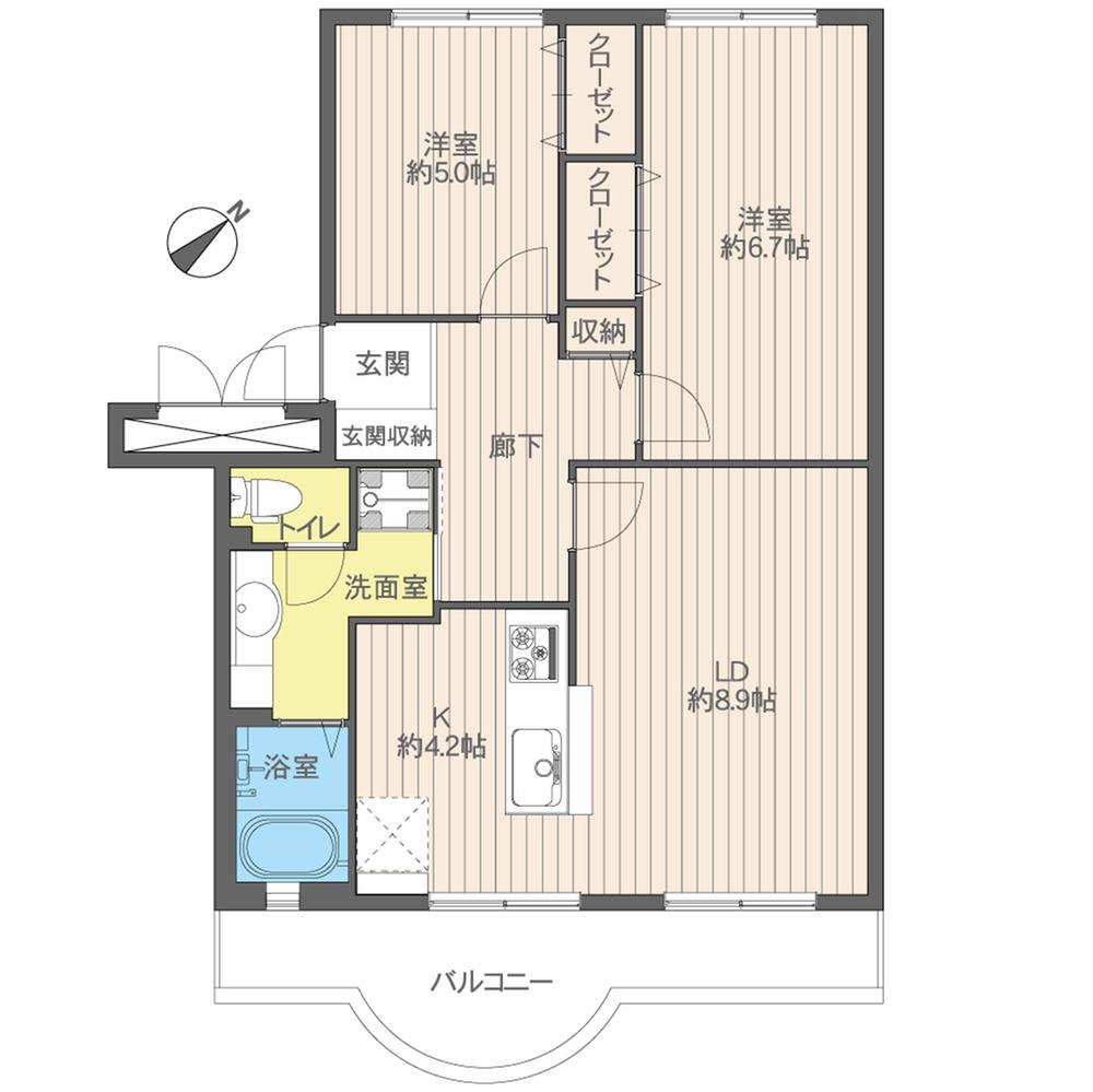 Floor plan. 2LDK, Price 13.8 million yen, Occupied area 57.18 sq m , Balcony area 8.1 sq m