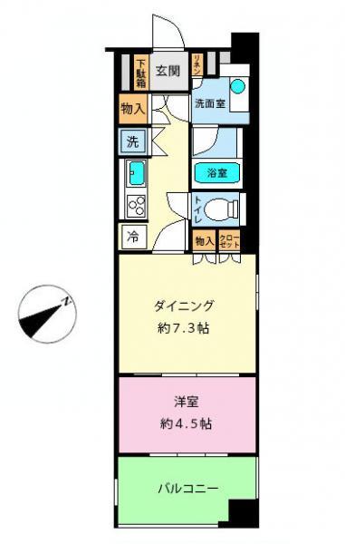 Floor plan. 1DK, Price 18,800,000 yen, Occupied area 38.36 sq m , Balcony area 6.53 sq m